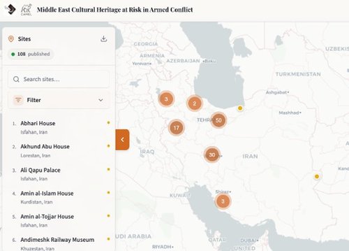 イラン国内の被災文化遺産の分布図（出典：[3]）