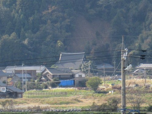 南惣家住宅と裏山の斜面崩壊（筆者撮影）