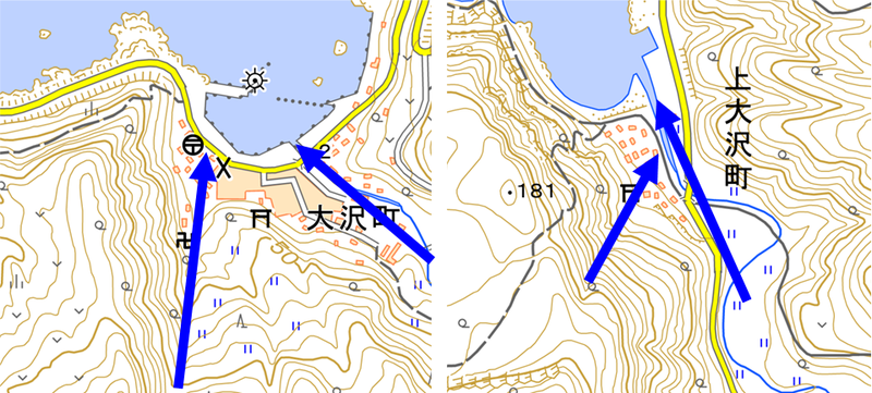 図１　大沢・上大沢集落の土砂流出の概要