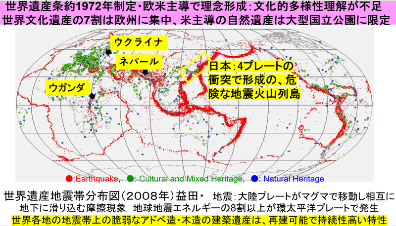 図３　世界遺産地震帯地球地図
