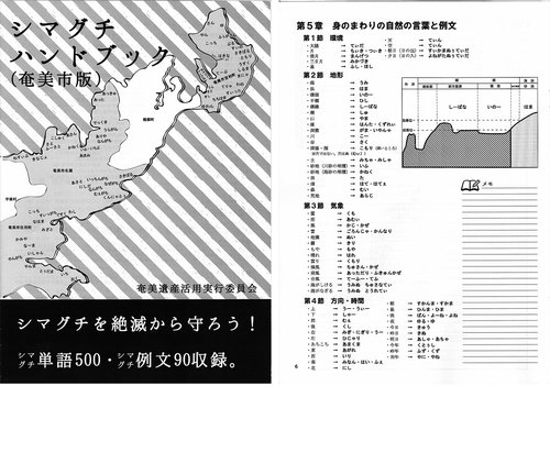 『シマグチハンドブック(奄美市版))』の表紙と内容の例(出典：奄美遺産活用実行委員会(2017))